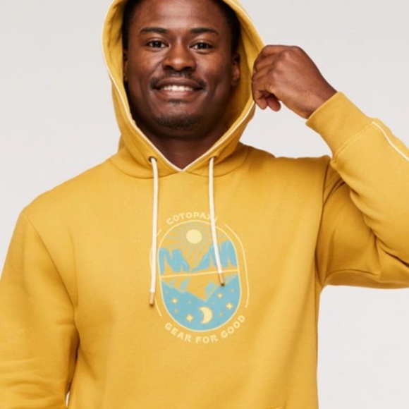 Cotopaxi Yellow Hoodie Sweatshirt Graphic Design Relaxed Fit Back To School Sz L - Picture 3 of 9